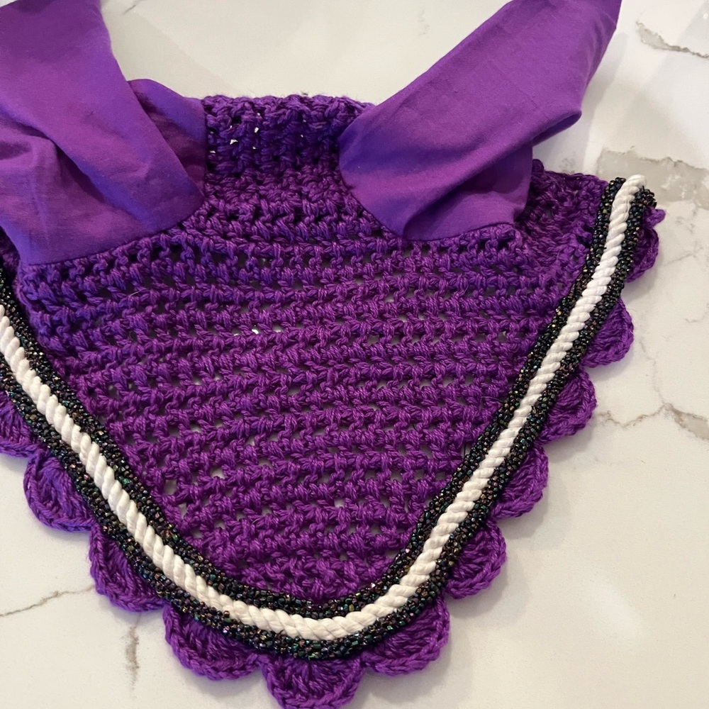 Purple Crochet horse bonnet  with Scalloped Trim
